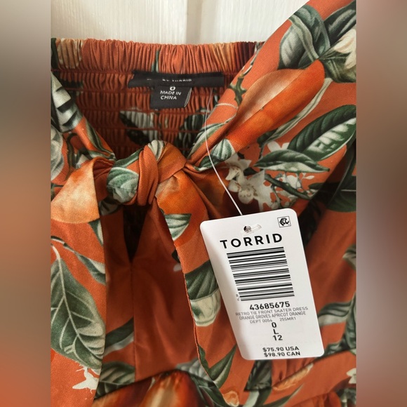 Torrid Retro Chic Orange Fruit Print Tie-Front Skater Pinup Vintage Dress - Picture 9 of 10